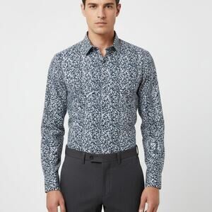 H&M Premium 100% Cotton Slim Fit Button Down Shirt Allover Print Mens Size Large